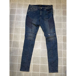 Pacsun Mens Blue Denim Distressed Stacked Stretch Skinny Jeans Size 31 X 32